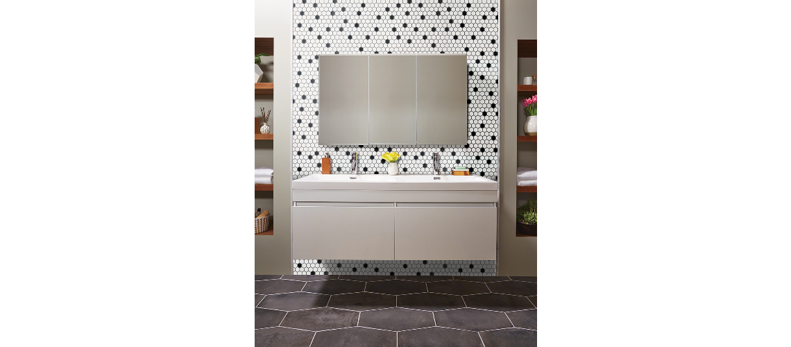 BLACK AND WHITE 1X1 HEXAGON MATTE